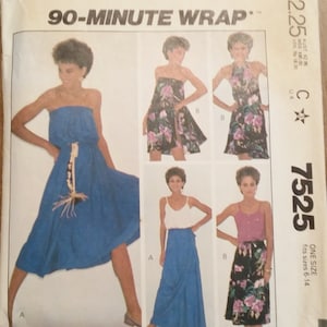 Vintage Pattern McCall&#39;s #7525 Wrapped Skirt or Dress 1981 Complete & Uncut 80&#39;s Fashion Sewing One Size 6-14 Ephemera Beach Wrap