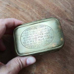 Antique Brass Snuff Box with Swedish Poem / Ephemera / Cosmetic Rouge or Wax 1800&#39;s Tobacco Box Vintage Two Sides Box Collectible Pocket