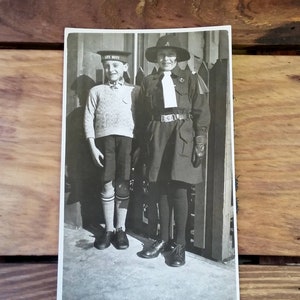Vintage Postcard 1932 RPPC Carte Postale Photo of Girl Scout & Life Boys Sailor 30's Fashion and Hats Collectible Photography