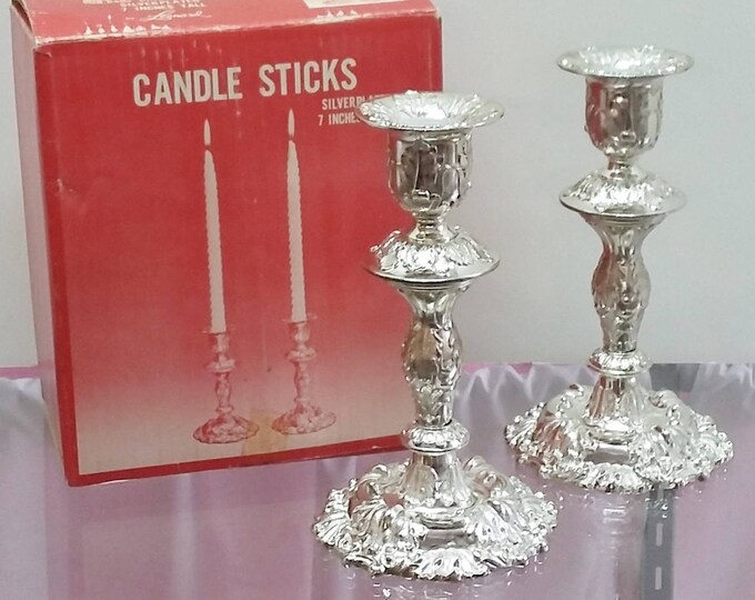 Vintage Candle Sticks Pair Ornate Silver Plate Leonard Etsy