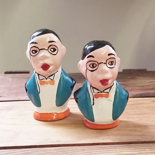 Vintage Salt & Pepper Shakers Charlie McCarthy Edgar Bergen Colorful Set 50's 60's Mid Century Kitsch Kitchen Collectible Ventriloquist