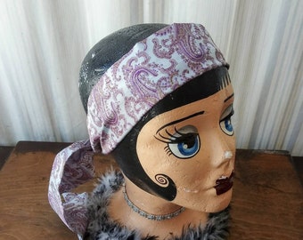 Bandeau foulard motif cachemire vintage - Années 60 bleu clair et violet