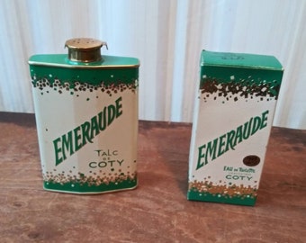 Choose From Vintage Emeraude Fragrance Talc or Eau de Toilette USA New York Paris Fragrance 30's 40's 50's Mid Century Perfume Vanity