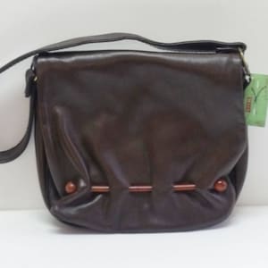 Vintage Purse Brown Faux Leather Shoulder Bag with Tortoise Shell Rod Detail 60&#39;s 70&#39;s Bohemian Hippie Fashion Purse Dead Stock Original Tag