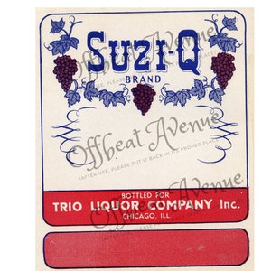 Suzi Q marca vintage licor etiqueta uvas púrpura