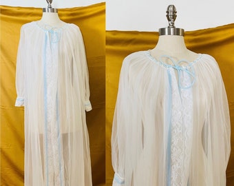 Vintage Sheer Peignoir size Medium Sexy See through lace robe Miss Elaine Union Label Bridal Lingerie