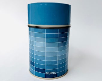 Vintage Blue Checkered Thermos, 10 oz. King Seeley Insulated Container