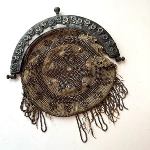 Antique Beaded Purse Sovereign Purse Chatelaine Steel Reticule Cut steel cut beads beadwork Chain Handle Star Design