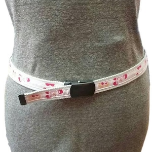 Vintage Belt Canvas w Slide Buckle Pink Red Ribbon Print Abstract Flowers  80&#39;s 90&#39;s Fashion Accessory