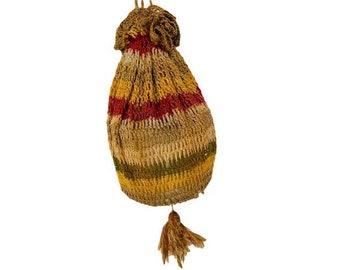 Antique Crochet Purse Drawstring Crocheted Tassel Edwardian Handbag Handmade Bag Ecru