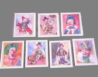 Vintage Creepy Clown Print CHOOSE ONE or a Bunch Colorful Kitsch Mid Century Circus Carnival Print Signed Michele