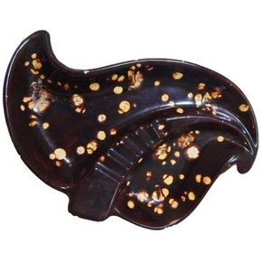 Vintage Ashtray Mid Century Art Pottery Ashtray Brown Splatter Abstract Paisley Leaf Vintage 50&#39;s Home Decor