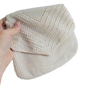 Vintage Handbag Silver & White Mid Century Evening Purse Double Sided Wedding or Disco Beaded Bag