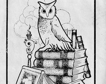 Vintage Owl Ex Libris Book Plate Digital Download Use for Mixed Media Projects Scrapbooking Crafts Etc.