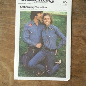 Vintage Embroidery Transfers Butterick 3551 Island Cowboy Nautical Garden Bees 70&#39;s Fashion Sewing Decoration Crafty