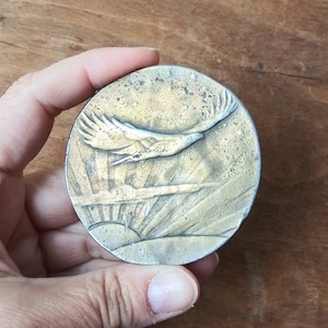 vintage Belt Buckle Instyle Providence RI #651 Eagle Soaring Over Sunrise Rays 70's Fashion Accessory