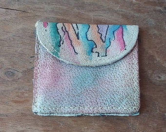 Vintage Coin Purse Rainbow Leather Watercolor Change or Token Purse 30's 40's Fashion Accessory Painted Desert