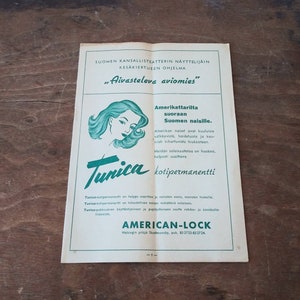 Vintage Autogramm Programm Finnisch Aivastelava Aviomies Sneezing Ehemann signiert Schauspieler Martti Katajisto mit Ticket & Werbung Mid Century