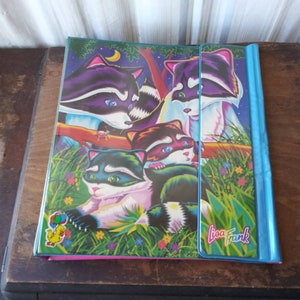Vintage Lisa Frank Binder Rainbow Raccoons Moonlight Colorful School or Office Binder w Pockets 80's 90's Trapper Keeper Organizer