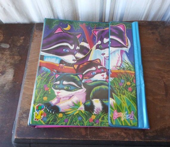 Vintage Lisa Frank Binder Rainbow Raccoons Moonlight Colorful