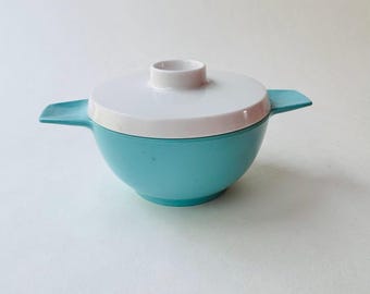 Vintage Melmac Sugar Bowl Turquoise and White Lid