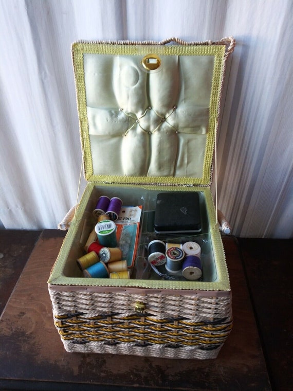Huge Vintage Sewing Basket Filled W Notions & Spools Daisy Etsy
