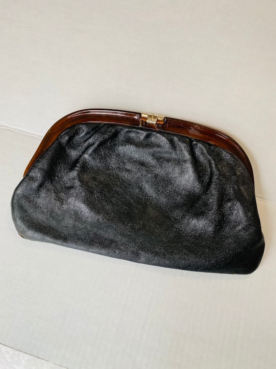 Vintage Italian Handbag Reghi Purse Black Vegan Leather W Faux 