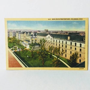 Cartolina vintage Ohio State Penitentiary Columbus OH Curteich Colortone 30's Paper Ephemera Linen Paranormal Haunted Places