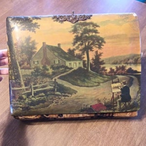 Antique Floral Velvet Photo Album: Celluloid Painting Cover, Early 1900s