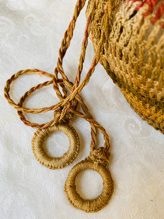 Antique Crochet Purse Drawstring Crocheted Tassel… - image 9