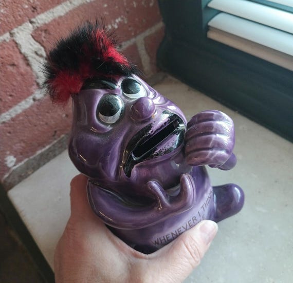 Vintage Purple Worry Monster Bank: Kreiss Psycho Ceramics, 1960s