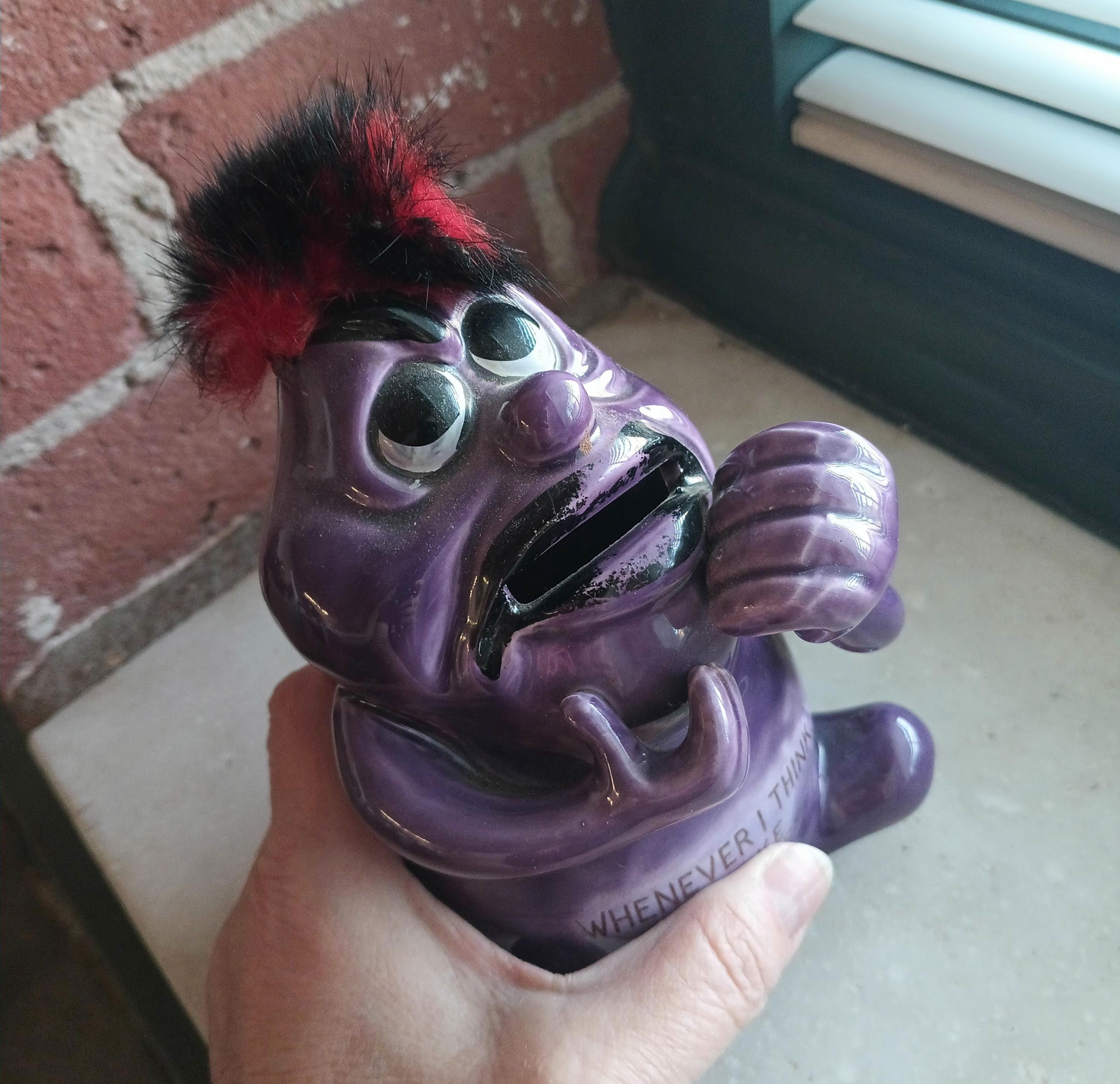 KREISS PSYCHO CERAMICS 60’s アメトイ、アメリカン雑貨 Vintage Purple Worry Monster Bank: Kreiss Psycho Ceramics, 1960s