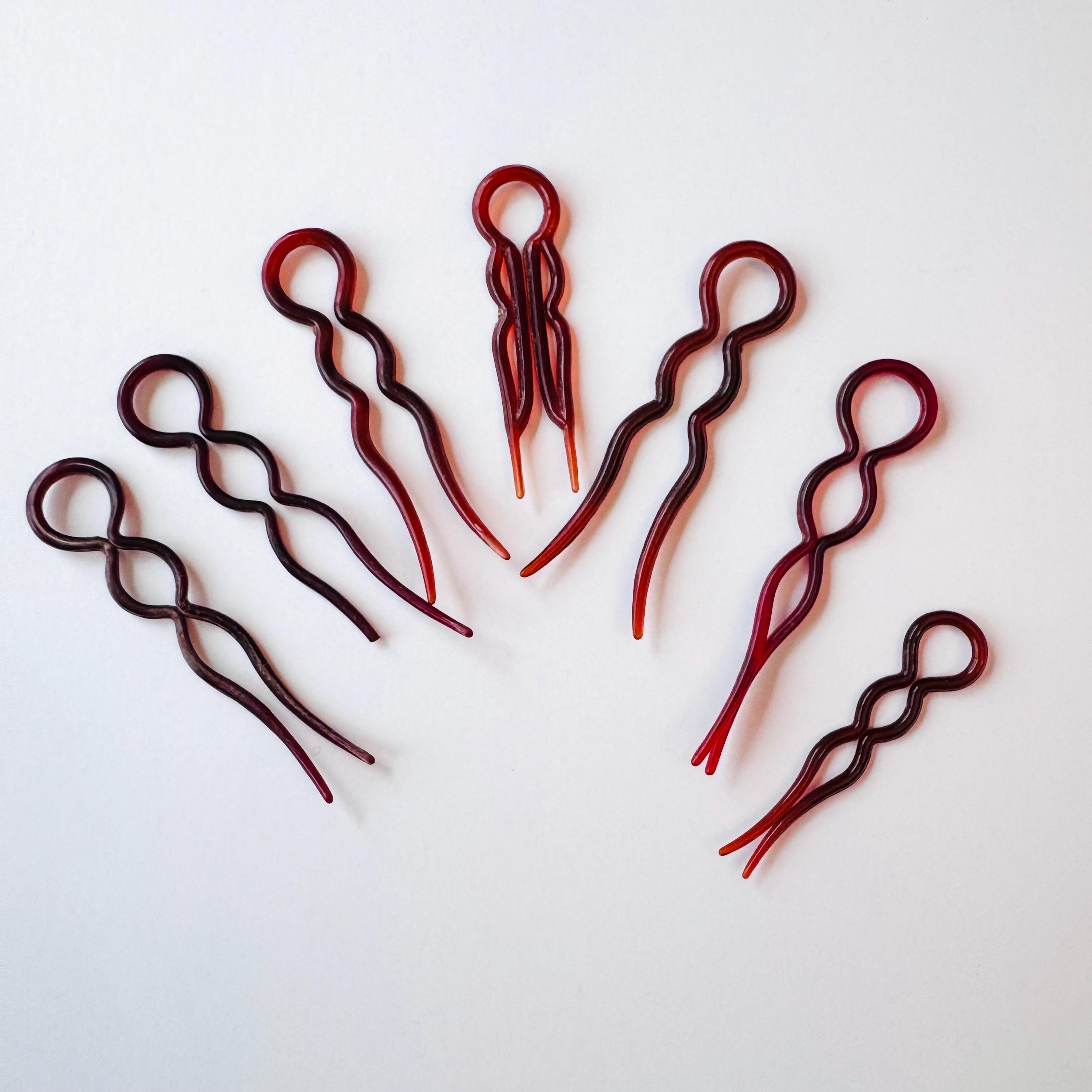 Vintage 1940s Celluloid Hair Pin Set: Updo Hair Forks - Etsy display picture 1
