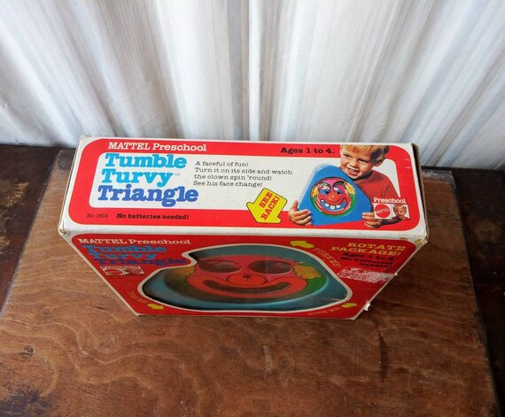 Vintage Tumble Turvy Triangle Toy 1979 Mattel Preschool A Faceful of Fun Neon Spinning Clown Face 70/'s Children/'s Toy of Nightmares