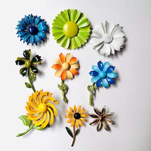 Vintage Floral Enamel Brooches Sold Separately 1960s Mod Colorful Flower Pin