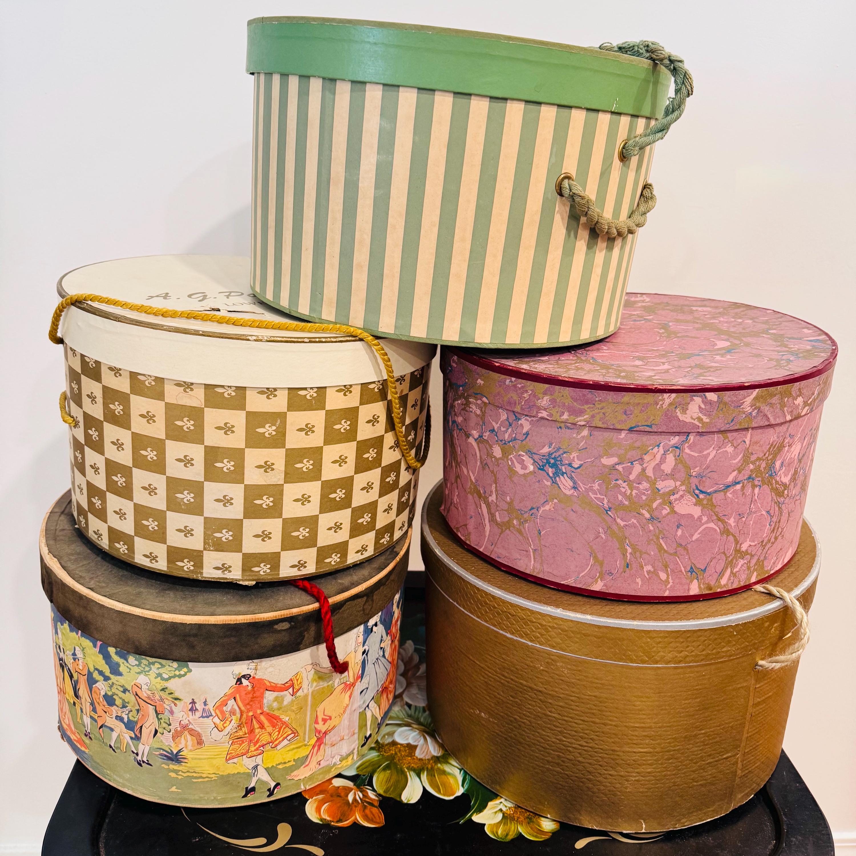 Vintage Hat Boxes Pick One Department Store Hatbox Striped  display picture 3