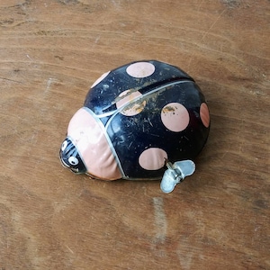 Vintage Tin Toy Pink Ladybug TPS Made in Japan Wind Up Lady Bug 50's Mid Century Toy Cute Insect Bug