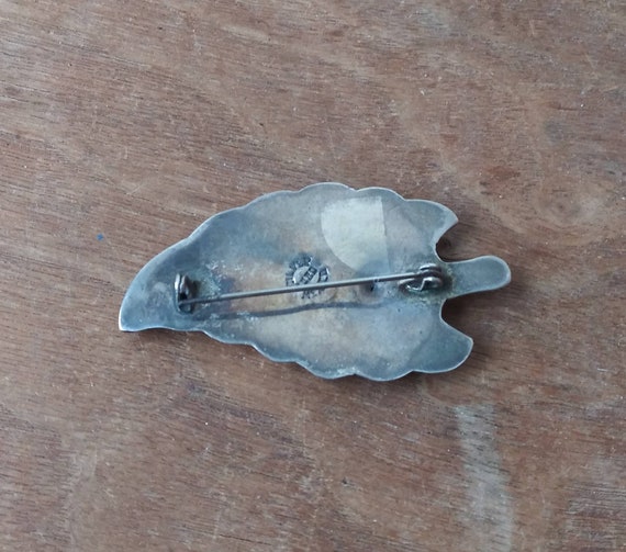 Vintage Sterling Silver Leaf Brooch Cord Silver M… - image 4