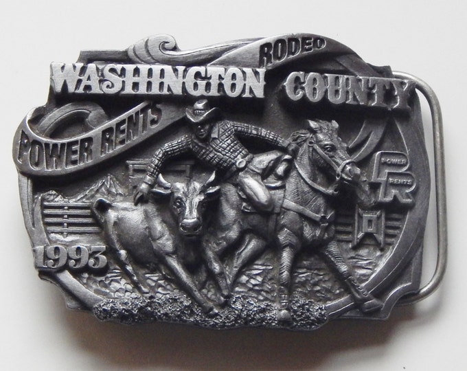 Vintage Belt Buckle Washington County Rodeo Power Rents 1993 Siskiyou