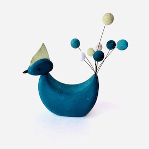Vintage Finnish Sculpture Bird Finland Wood Bird Teal