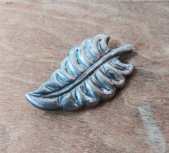 Vintage Sterling Silver Leaf Brooch Cord Silver M… - image 1