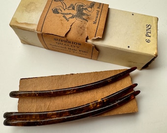 Antique U Shaped Celluloid Hair Pins Edwardian Updo Hairpins Chignon hair forks by Mermaid Brand Original Box of 4 Pins