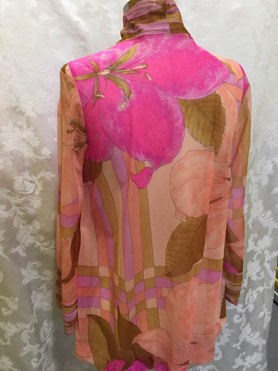 Vintage Sheer Open Blouse Shell Orange Hot Pink F… - image 5