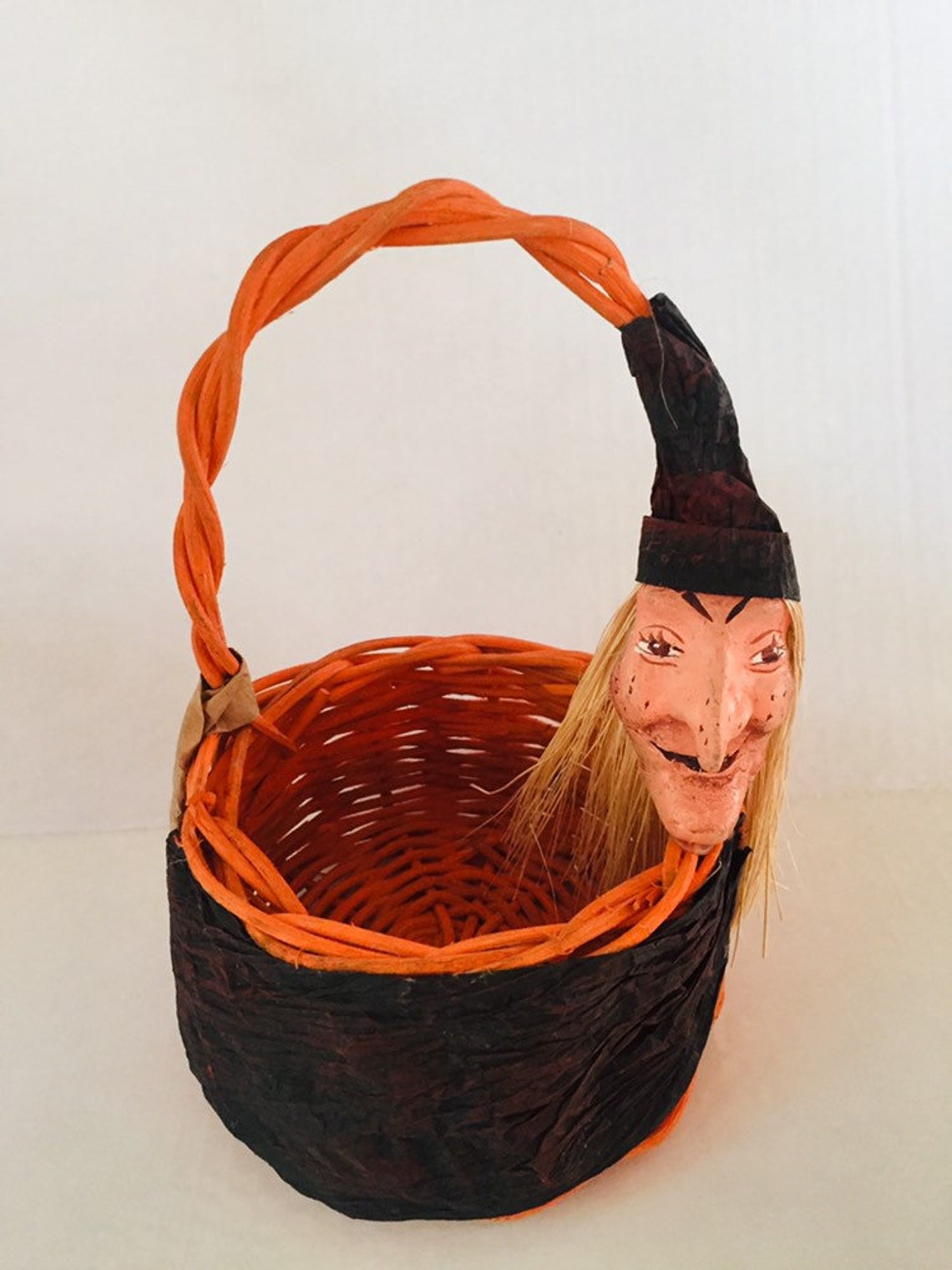 Vintage Halloween Witch Basket small Size with Witch Face Etsy