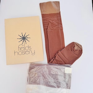 Vintage Thigh High Hosiery Nylons Stockings 2 Pairs Fields Hosiery Neutral Beige Tan Size Tall E Size 11.5 -12