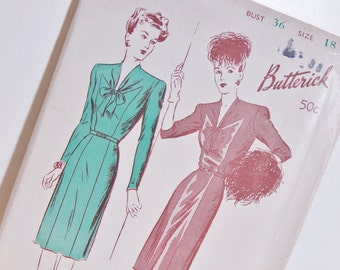 Vintage Pattern Vintage Butterick Sewing Pattern #2764 40's 50's Mid Century Fashion Vintage Dress w Draped Neckline 40's - 50's