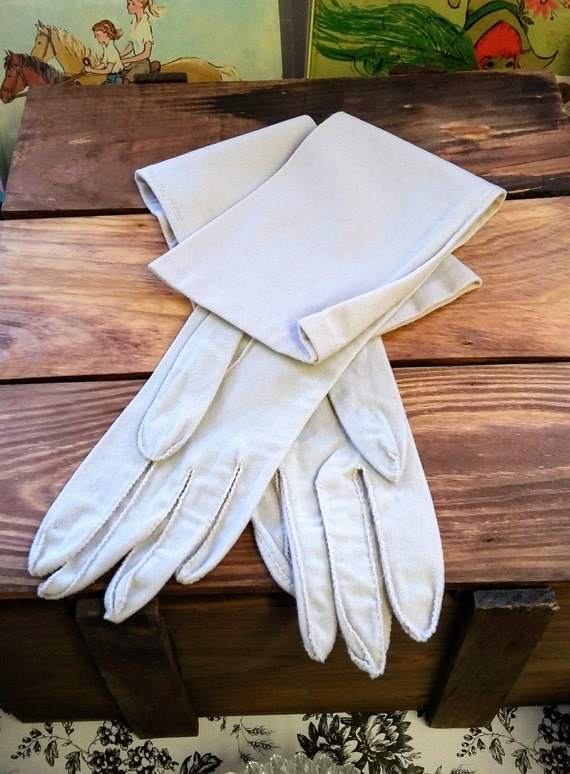 Vintage Gloves Sand Full Length Fabric Gloves 50'… - image 3