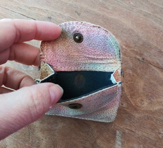 Vintage Coin Purse Rainbow Leather Watercolor Cha… - image 3