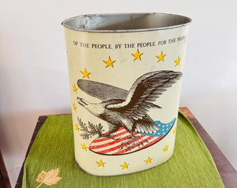 Vintage Cheinco Wastebasket Trash Can American Eagle American's Creed