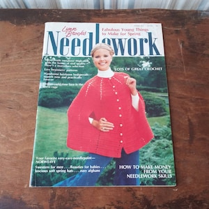 Vintage Lynn Brooks Needlework Magazine Spring 1975 Knit & Crochet Patterns Sweaters Doilies Home Decor 70&#39;s Fashion